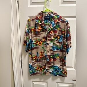Mens Vintage Network Rayon 90s Short Sleeve Button Down Hawaiian Shirt